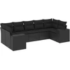 Image de vidaXL Ensemble de salon de jardin 7 pièces avec coussins noir poly rotin