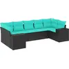 Image de vidaXL Ensemble de 7 canapés de jardin avec coussins, polyrattan noir