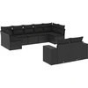 Image de vidaXL Ensemble de salon de jardin 9 pièces avec coussins noir poly rotin
