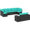 Image de vidaXL Ensemble de 9 canapés de jardin avec coussins, polyrattan noir
