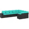 Image de vidaXL Ensemble de 9 canapés de jardin avec coussins, polyrattan noir
