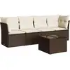 Image de vidaXL Ensemble de salon de jardin 5 pièces avec coussins Marron Poly Rattan