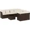 Image de vidaXL Ensemble de salon de jardin 9 pièces avec coussins Marron Poly Rattan