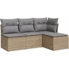 Image de vidaXL Ensemble de salon de jardin 4 pièces avec coussins Beige Poly Rattan