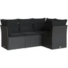 Image de ensemble de salon de jardin 4 pièces avec coussins Noir Poly Rattan