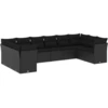 Image de vidaXL Ensemble de 10 canapés de jardin avec coussins noir poly rotin