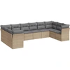 Image de vidaXL Ensemble de salon de jardin 10 pièces avec coussins Beige Poly Rattan