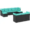 Image de vidaXL Ensemble de 10 canapés de jardin avec coussins, polyrattan noir