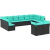 Image de vidaXL Ensemble de 12 canapés de jardin avec coussins, polyrattan noir