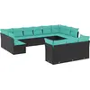 Image de vidaXL Ensemble de 13 canapés de jardin avec coussins, polyrattan noir