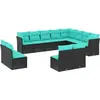 Image de vidaXL Ensemble de 12 canapés de jardin avec coussins, polyrattan noir