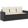 Image de vidaXL Ensemble de salon de jardin 3 pièces avec coussins noir poly rotin