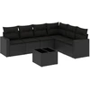 Image de vidaXL Ensemble de salon de jardin 7 pièces avec coussins noir poly rotin