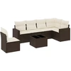 Image de vidaXL Ensemble de salon de jardin 7 pièces avec coussins Marron Poly rotin
