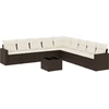 Image de vidaXL Ensemble de salon de jardin 10 pièces avec coussins Marron Poly Rattan