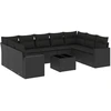 Image de vidaXL Ensemble de 10 canapés de jardin avec coussins noir poly rotin