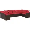 Image de vidaXL Ensemble de salon de jardin 10 pièces avec coussins Marron Poly Rattan