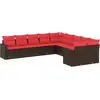 Image de vidaXL Ensemble de salon de jardin 10 pièces avec coussins Marron Poly Rattan