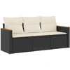 Image de vidaXL Ensemble de salon de jardin 3 pièces avec coussins noir poly rotin
