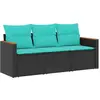Image de vidaXL Ensemble de canapé de jardin 3 pièces avec coussins, polyrattan noir