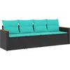 Image de vidaXL Ensemble canapé de jardin 4 pièces avec coussins, polyrattan noir