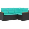 Image de vidaXL Ensemble canapé de jardin 4 pièces avec coussins, polyrattan noir