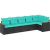 Image de vidaXL Ensemble de 6 canapés de jardin avec coussins, polyrattan noir