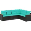 Image de vidaXL Ensemble de 6 canapés de jardin avec coussins, polyrattan noir