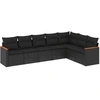 Image de vidaXL Ensemble de salon de jardin 7 pièces avec coussins noir poly rotin