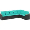 Image de vidaXL Ensemble de 7 canapés de jardin avec coussins, polyrattan noir