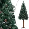 Image de The Living Store Arbre de Noël élancé avec bois véritable et neige Vert 150 cm