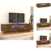 Image de vidaXL Armoire TV avec lampes LED Chêne fumé 160x35x40 cm - Meuble TV