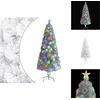 Image de vidaXL Sapin de Noël artificiel avec éclairage blanc 210cm fibre de verre - Sapins de Noël