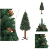 Image de vidaXL Sapin de Noël élancé avec bois véritable et cônes Vert 180 cm PVC - Sapins de Noël