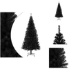 Image de vidaXL Sapin de Noël artificiel avec support Noir 210 cm PVC - Sapins de Noël