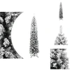 Image de vidaXL Sapin de Noël artificiel élancé avec neige Vert 240 cm PVC - Sapins de Noël