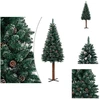 Image de vidaXL Sapin de Noël élancé avec bois véritable et neige Vert 180 cm - Sapins de Noël