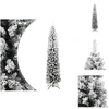 Image de vidaXL Sapin de Noël artificiel élancé avec neige Vert 180 cm PVC - Sapins de Noël