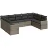Image de vidaXL Ensemble de salon de jardin 9 pièces avec coussins Gris Poly rotin