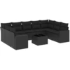 Image de vidaXL Ensemble de 10 canapés de jardin avec coussins noir poly rotin