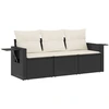 Image de vidaXL Ensemble de salon de jardin 3 pièces avec coussins noir poly rotin