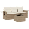 Image de vidaXL Ensemble de salon de jardin 4 pièces avec coussins Beige Poly Rattan