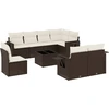 Image de vidaXL Ensemble de salon de jardin 9 pièces avec coussins Marron Poly Rattan