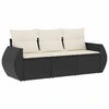 Image de vidaXL Ensemble de salon de jardin 3 pièces avec coussins noir poly rotin