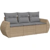 Image de vidaXL Ensemble de salon de jardin 3 pièces avec coussins Beige Poly Rattan