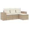 Image de vidaXL Ensemble de salon de jardin 4 pièces avec coussins Beige Poly Rattan