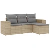 Image de vidaXL Ensemble de salon de jardin 4 pièces avec coussins Beige Poly Rattan