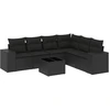 Image de vidaXL Ensemble de salon de jardin 7 pièces avec coussins noir poly rotin