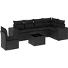 Image de vidaXL Ensemble de salon de jardin 7 pièces avec coussins noir poly rotin