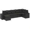 Image de vidaXL Ensemble de salon de jardin 7 pièces avec coussins noir poly rotin